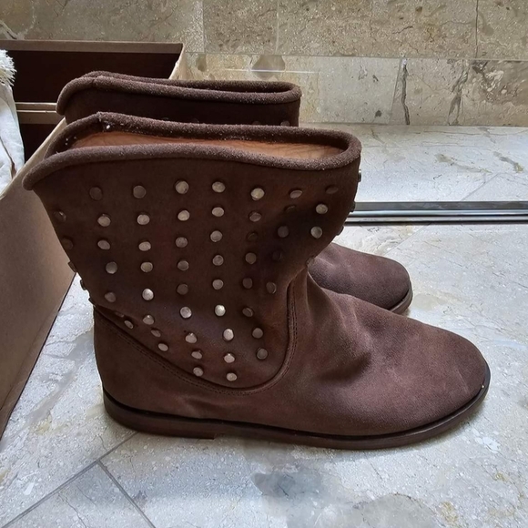 Beek Junco Brown Suede Studded Leather Slouch Booties - Picture 3 of 8
